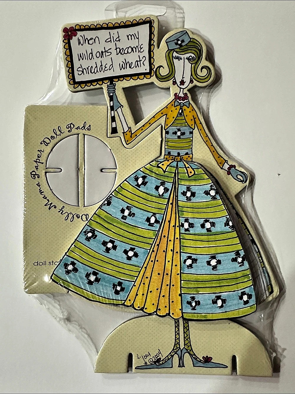 Dolly Mama Wild Oats Paper Doll Stand Decor Green Yellow NWT note pad